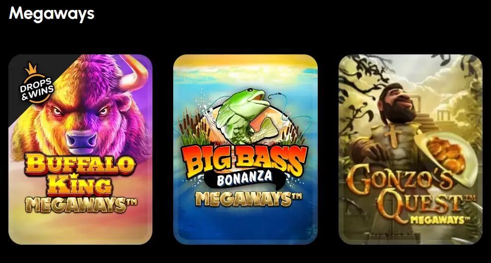 Tragaperras Megaways en Spin Grande - Buffalo King Megaways, Big Bass Bonanza Megaways, Gonzo's Quest Megaways con hasta 117.649 líneas